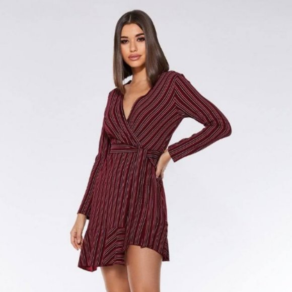 Quiz Maroon Assymetric Wrap Dress - Picture 3 of 7